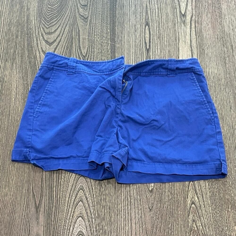 New York & Company Womens Chino Shorts Mid Rise Cotton Blend Stretch Blue Sz 12
